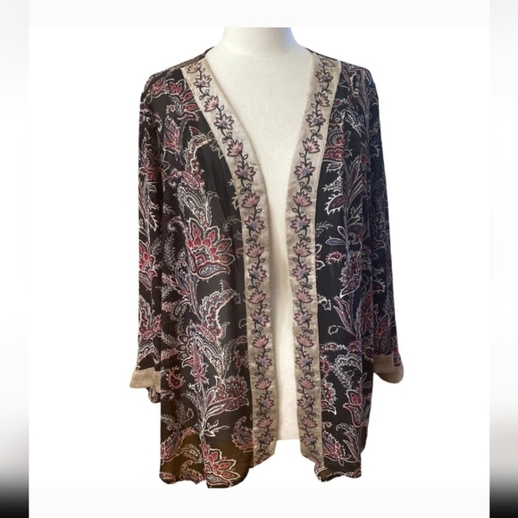 Belle by Kim Gravel Printed Chiffon Cardigan with Embroidery - Picture 3 of 13